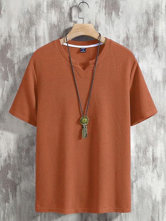 Men's Waffle Knitted V Neck|T Shirt for Man|Waffle|Cotton|Casual| Regular Fit Tees