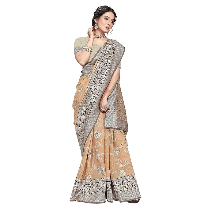 Rekha Maniyar Womens Cotton Woven Banarasi Silk Saree With Unstitched Blouse (KALPANA) - Image 2