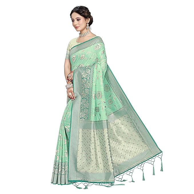 Rekha Maniyar Womens Cotton Woven Banarasi Silk Saree With Unstitched Blouse (KALPANA) - Image 2