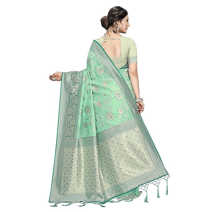 Rekha Maniyar Womens Cotton Woven Banarasi Silk Saree With Unstitched Blouse (KALPANA) - Image 3