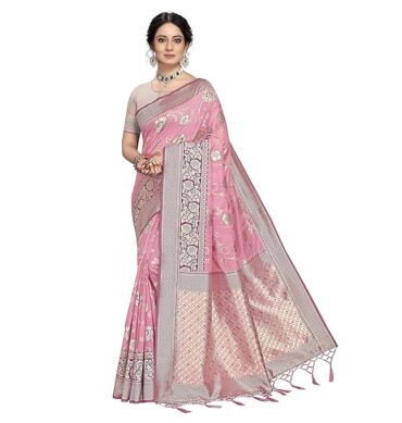 Rekha Maniyar Womens Cotton Woven Banarasi Silk Saree With Unstitched Blouse (KALPANA)