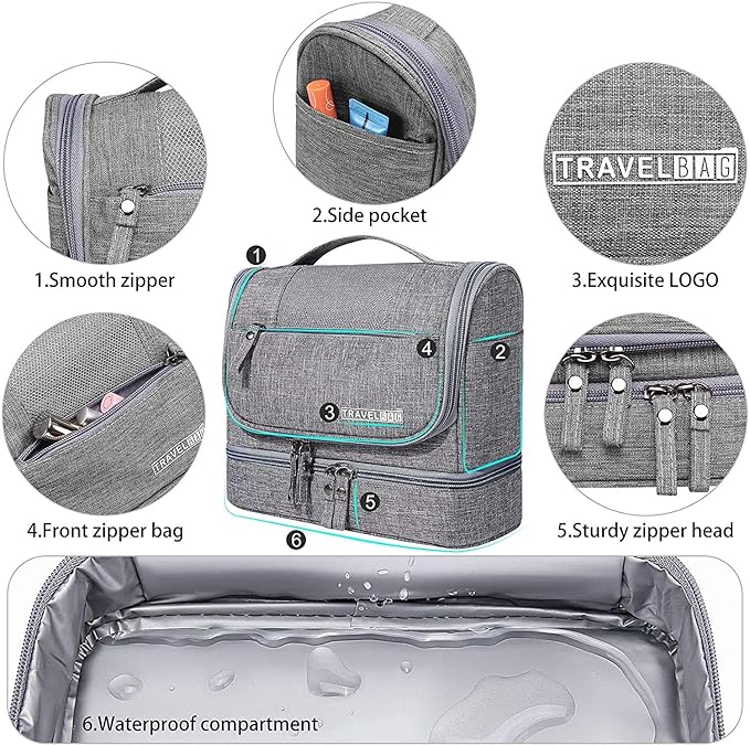 Seagull flight of fashion Polyester Toiletry Bag for Travel, Toiletry Organizer Pouch with Hook, Travel Accessories Kit Pouch for Men & Women - 24 x 20 x 13 cm - Grey - Image 4