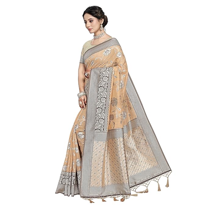 Rekha Maniyar Womens Cotton Woven Banarasi Silk Saree With Unstitched Blouse (KALPANA) - Image 3