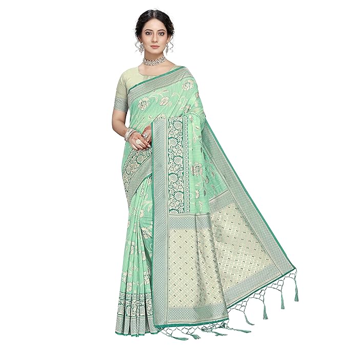 Rekha Maniyar Womens Cotton Woven Banarasi Silk Saree With Unstitched Blouse (KALPANA) - Image 4