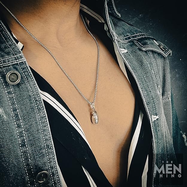 THE MEN THING Alloy Pendant with Pure Stainless Steel 24inch Round Box Chain, American trending Style - Round Box Chain & Pendant for Men & Boys - Image 4