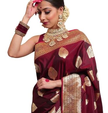 SIRIL Women's Soft Banarasi Silk Jacquard Saree with Unstitched Blouse Piece