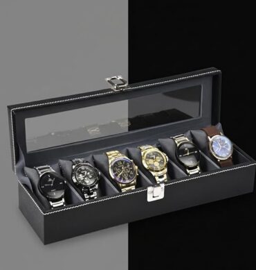 Men's and Women's Leatherette Watch organizer holder Case for 6 Watches, Removable Watch Pillows, Watch Box Holder, Gift for Loved Ones (Grey::Black)