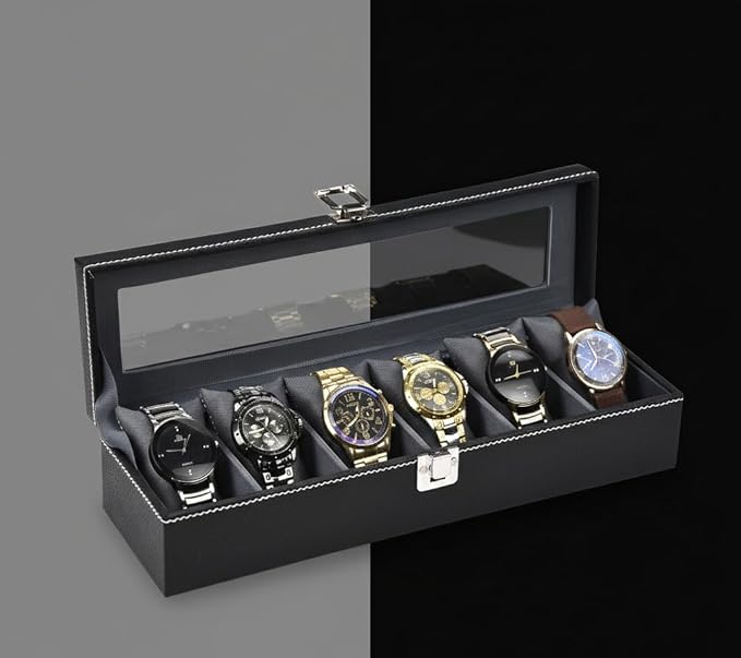 Men's and Women's Leatherette Watch organizer holder Case for 6 Watches, Removable Watch Pillows, Watch Box Holder, Gift for Loved Ones (Grey::Black)