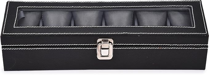 Men's and Women's Leatherette Watch organizer holder Case for 6 Watches, Removable Watch Pillows, Watch Box Holder, Gift for Loved Ones (Grey::Black) - Image 2