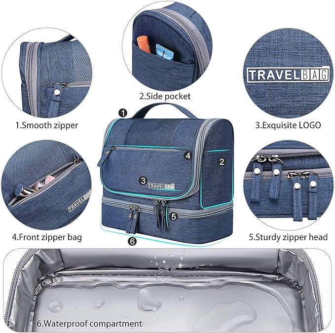Seagull flight of fashion Polyester Toiletry Bag for Travel, Toiletry Organizer Pouch with Hook, Travel Accessories Kit Pouch for Men & Women - 24 x 20 x 13 cm - Navy Blue - Image 3