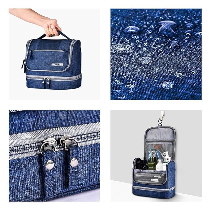 Seagull flight of fashion Polyester Toiletry Bag for Travel, Toiletry Organizer Pouch with Hook, Travel Accessories Kit Pouch for Men & Women - 24 x 20 x 13 cm - Navy Blue - Image 4