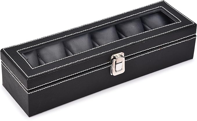 Men's and Women's Leatherette Watch organizer holder Case for 6 Watches, Removable Watch Pillows, Watch Box Holder, Gift for Loved Ones (Grey::Black) - Image 4