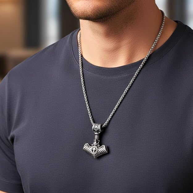 THE MEN THING Pendant for Men - Pure Titanium Steel Pendant Viking Collection with 24inch Round Box Chain for Men & Boys - Image 2