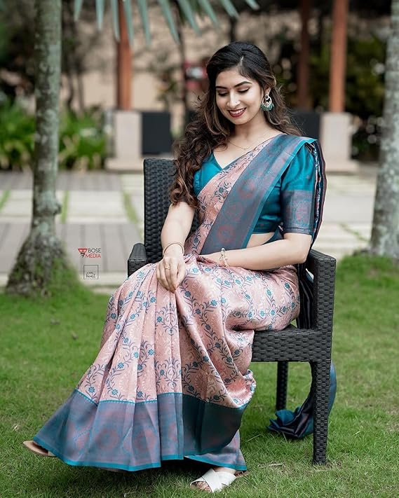 Women's Kanjivaram Soft Silk Banarasi Saree With Blouse Piece | Banarasi Sari For Women | Saree with Blosepiece - Image 4