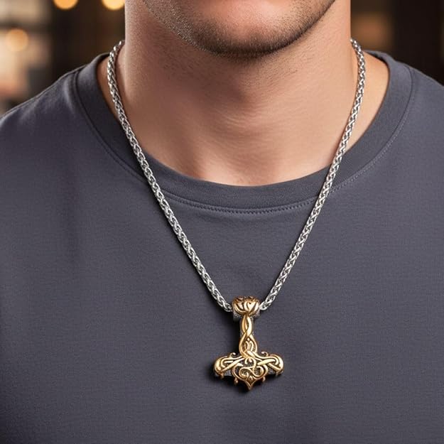 THE MEN THING Pendant for Men - Pure Titanium Steel Pendant Viking Collection with 24inch Round Box Chain for Men & Boys - Image 2
