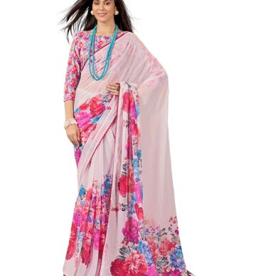 Garden Vareli Floral Printed Slub Taspa Saree With Unstitched Blouse Piece