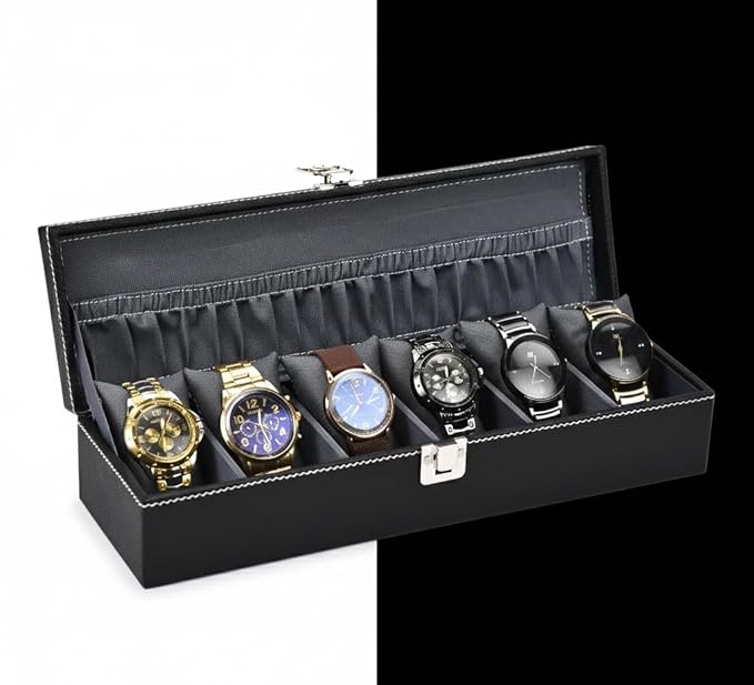 Men's and Women's Leatherette Watch organizer holder Case for 6 Watches, Removable Watch Pillows, Watch Box Holder, Gift for Loved Ones (Grey::Grey)