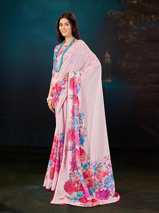 Garden Vareli Floral Printed Slub Taspa Saree With Unstitched Blouse Piece - Image 2