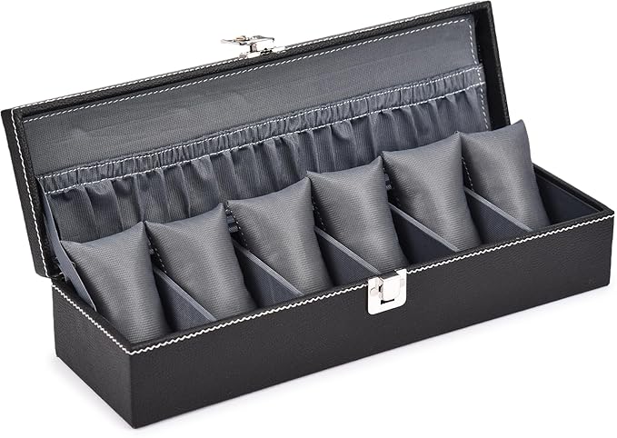 Men's and Women's Leatherette Watch organizer holder Case for 6 Watches, Removable Watch Pillows, Watch Box Holder, Gift for Loved Ones (Grey::Grey) - Image 2