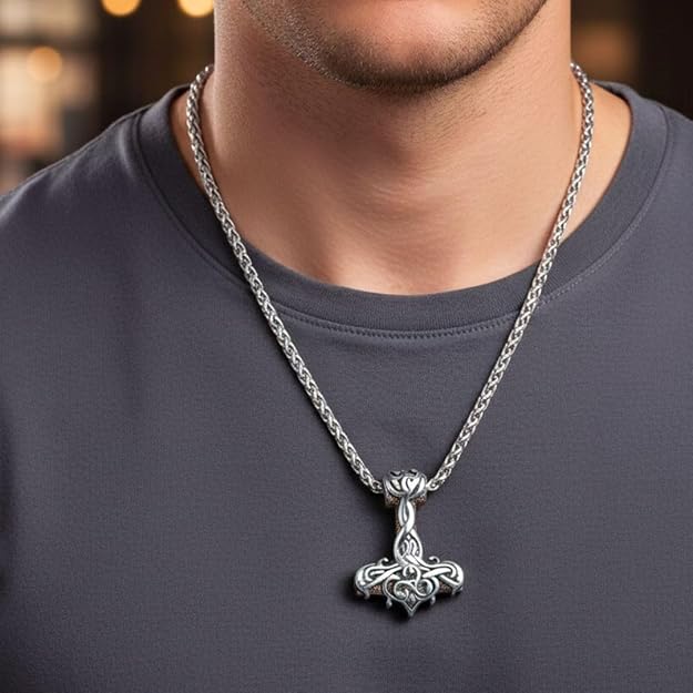 THE MEN THING Pendant for Men - Pure Titanium Steel Pendant Viking Collection with 24inch Round Box Chain for Men & Boys - Image 2