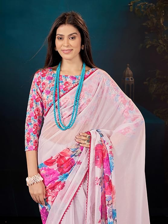 Garden Vareli Floral Printed Slub Taspa Saree With Unstitched Blouse Piece - Image 3
