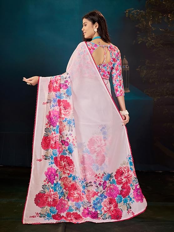 Garden Vareli Floral Printed Slub Taspa Saree With Unstitched Blouse Piece - Image 4