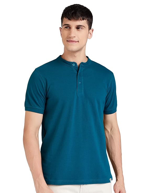 Men's Cotton Rich Polo T Shirt | Mandarin Collar Tshirts | Half Sleeves | Plain - Regular Fit (Available in Plus Sizes)