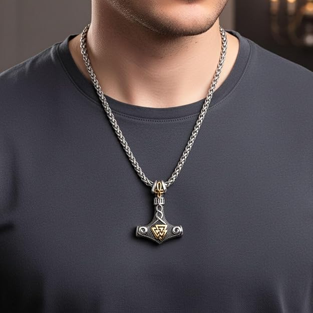 THE MEN THING Pendant for Men - Pure Titanium Steel Pendant Viking Collection with 24inch Round Box Chain for Men & Boys - Image 2