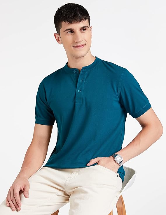 Men's Cotton Rich Polo T Shirt | Mandarin Collar Tshirts | Half Sleeves | Plain - Regular Fit (Available in Plus Sizes) - Image 3