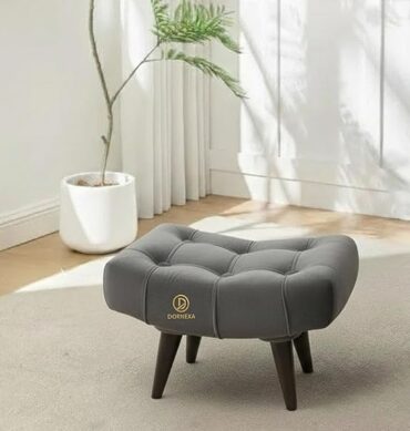 Soft Fabric Comfortable Cushion Ottoman Footrest Stool for Living Room (Grey)