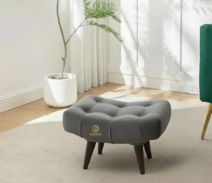 Soft Fabric Comfortable Cushion Ottoman Footrest Stool for Living Room (Grey)