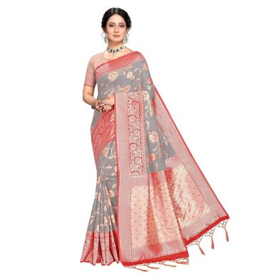 Rekha Maniyar Womens Cotton Woven Banarasi Silk Saree With Unstitched Blouse (KALPANA)