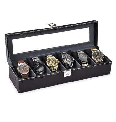 Men's and Women's Leatherette Watch organizer holder Case for 6 Watches, Removable Watch Pillows, Watch Box Holder, Gift for Loved Ones (Black::Grey)