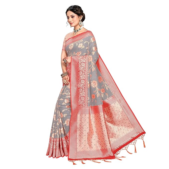 Rekha Maniyar Womens Cotton Woven Banarasi Silk Saree With Unstitched Blouse (KALPANA) - Image 2
