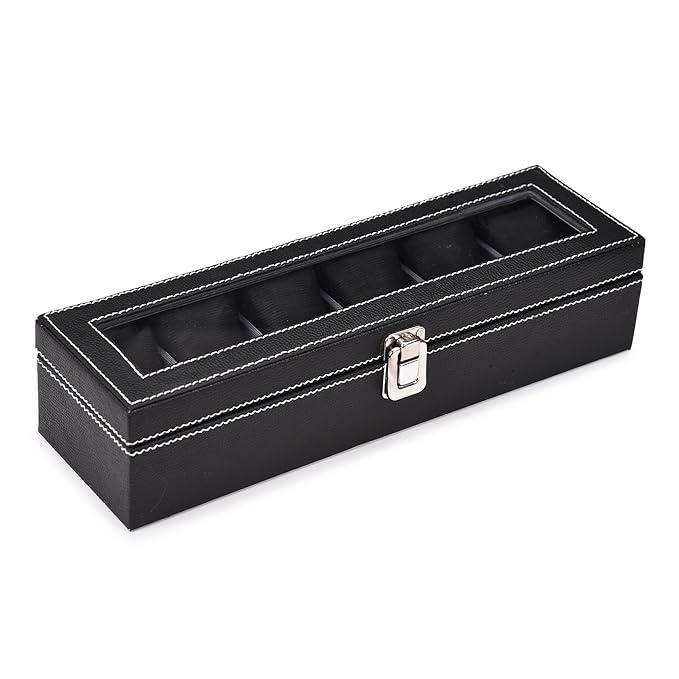 Men's and Women's Leatherette Watch organizer holder Case for 6 Watches, Removable Watch Pillows, Watch Box Holder, Gift for Loved Ones (Black::Grey) - Image 2
