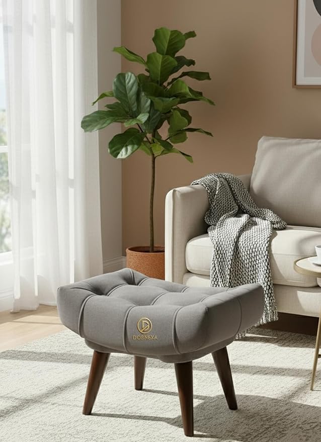 Soft Fabric Comfortable Cushion Ottoman Footrest Stool for Living Room (Grey) - Image 3