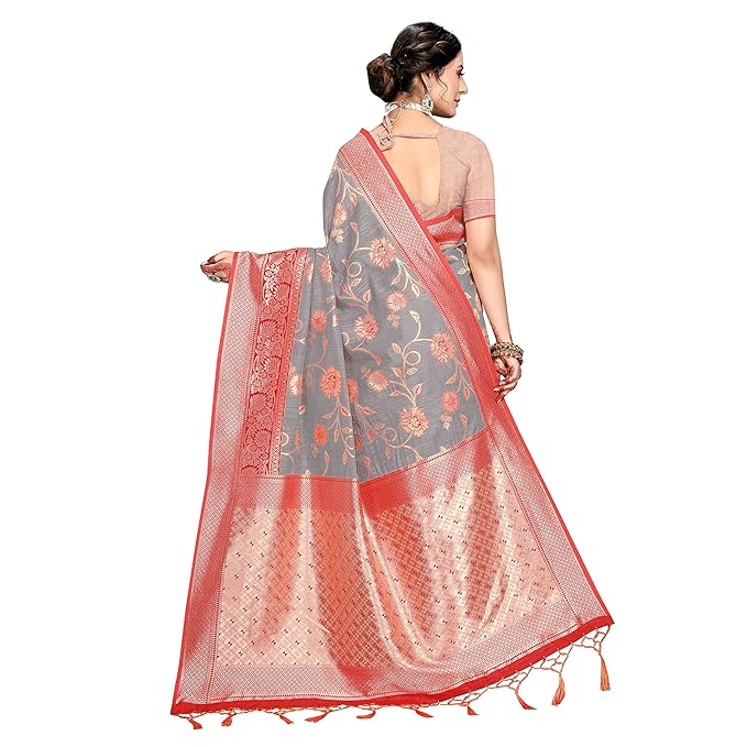 Rekha Maniyar Womens Cotton Woven Banarasi Silk Saree With Unstitched Blouse (KALPANA) - Image 3