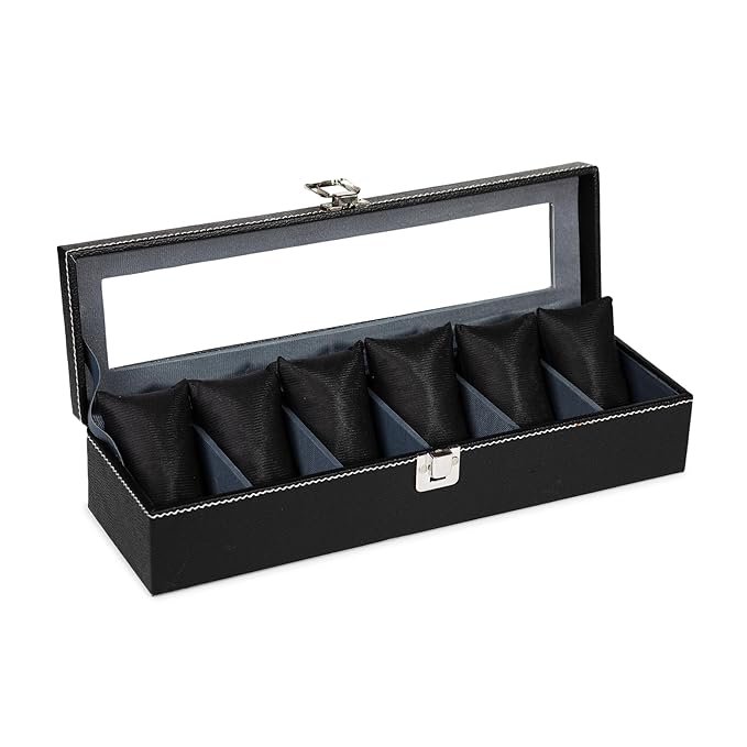 Men's and Women's Leatherette Watch organizer holder Case for 6 Watches, Removable Watch Pillows, Watch Box Holder, Gift for Loved Ones (Black::Grey) - Image 3