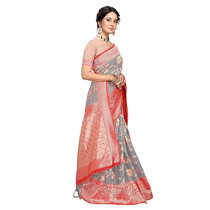 Rekha Maniyar Womens Cotton Woven Banarasi Silk Saree With Unstitched Blouse (KALPANA) - Image 4