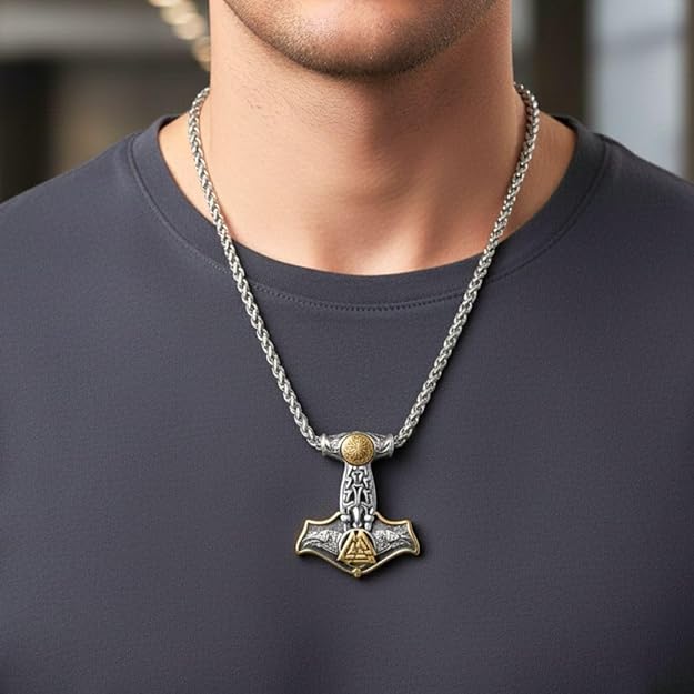 THE MEN THING Pendant for Men - Pure Titanium Steel Pendant Viking Collection with 24inch Round Box Chain for Men & Boys - Image 2
