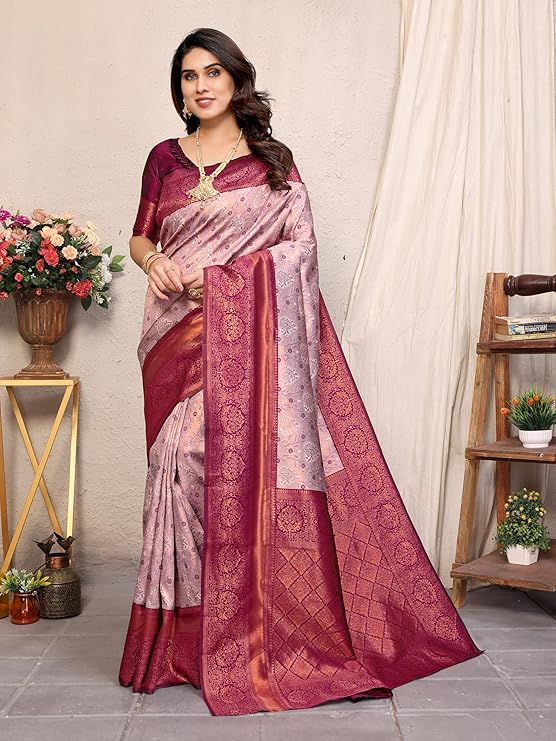 Women's Kanjivaram Soft Silk Banarasi Saree With Blouse Piece | Banarasi Sari For Women | Saree with Blosepiece - Image 2