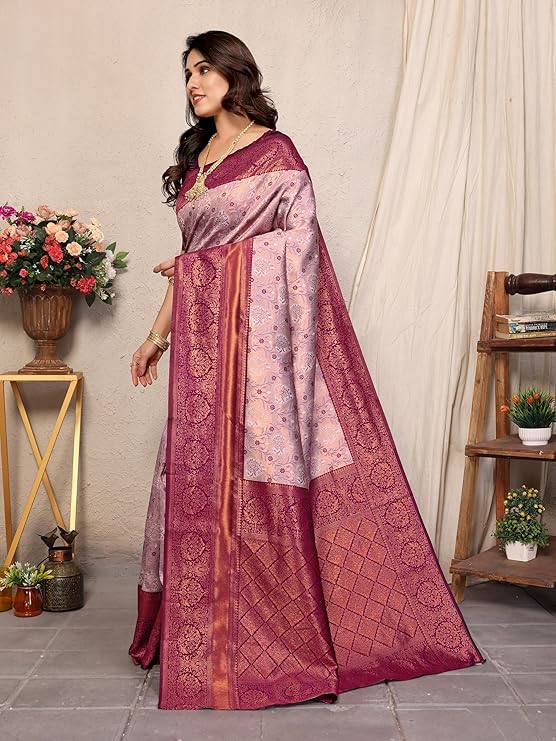 Women's Kanjivaram Soft Silk Banarasi Saree With Blouse Piece | Banarasi Sari For Women | Saree with Blosepiece - Image 3