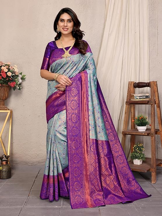 Women's Kanjivaram Soft Silk Banarasi Saree With Blouse Piece | Banarasi Sari For Women | Saree with Blosepiece - Image 2