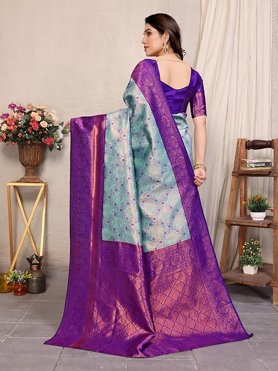 Women's Kanjivaram Soft Silk Banarasi Saree With Blouse Piece | Banarasi Sari For Women | Saree with Blosepiece - Image 4