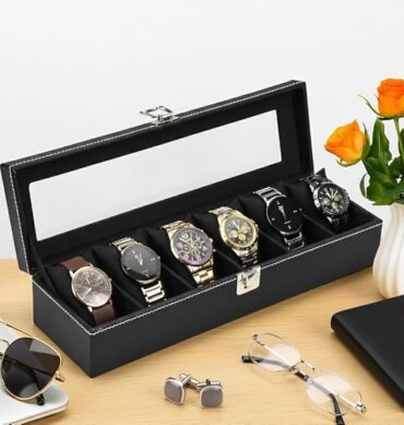 Men's and Women's Leatherette Watch organizer holder Case for 6 Watches in Black and Black Color, Removable Watch Pillows, Watch Box Holder, Gift for Loved Ones