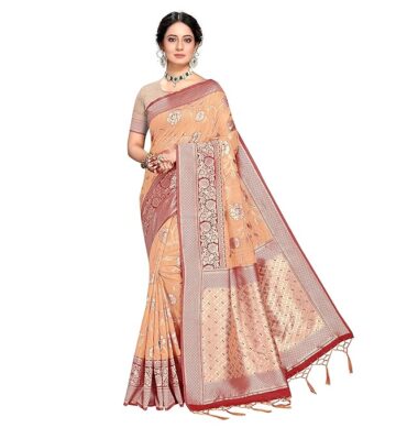 Rekha Maniyar Womens Cotton Woven Banarasi Silk Saree With Unstitched Blouse (KALPANA)