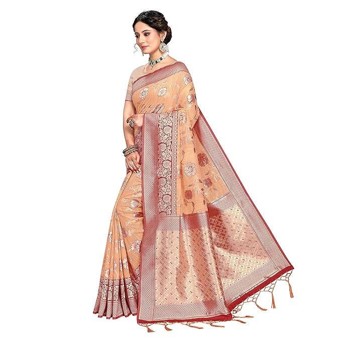 Rekha Maniyar Womens Cotton Woven Banarasi Silk Saree With Unstitched Blouse (KALPANA) - Image 2