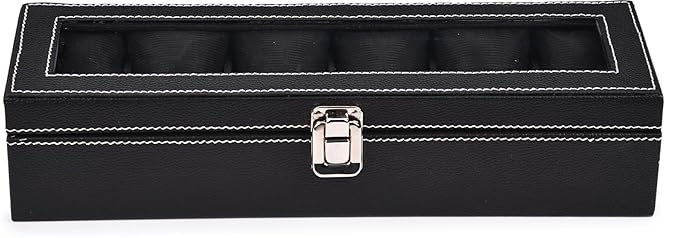 Men's and Women's Leatherette Watch organizer holder Case for 6 Watches in Black and Black Color, Removable Watch Pillows, Watch Box Holder, Gift for Loved Ones - Image 3