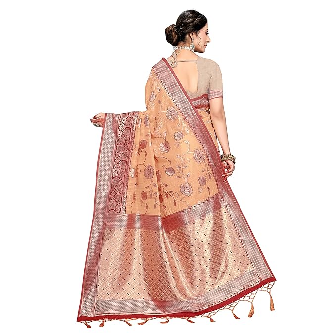 Rekha Maniyar Womens Cotton Woven Banarasi Silk Saree With Unstitched Blouse (KALPANA) - Image 3