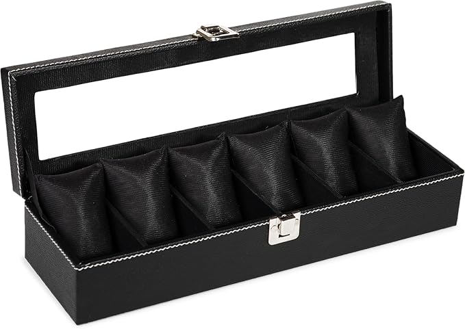 Men's and Women's Leatherette Watch organizer holder Case for 6 Watches in Black and Black Color, Removable Watch Pillows, Watch Box Holder, Gift for Loved Ones - Image 4